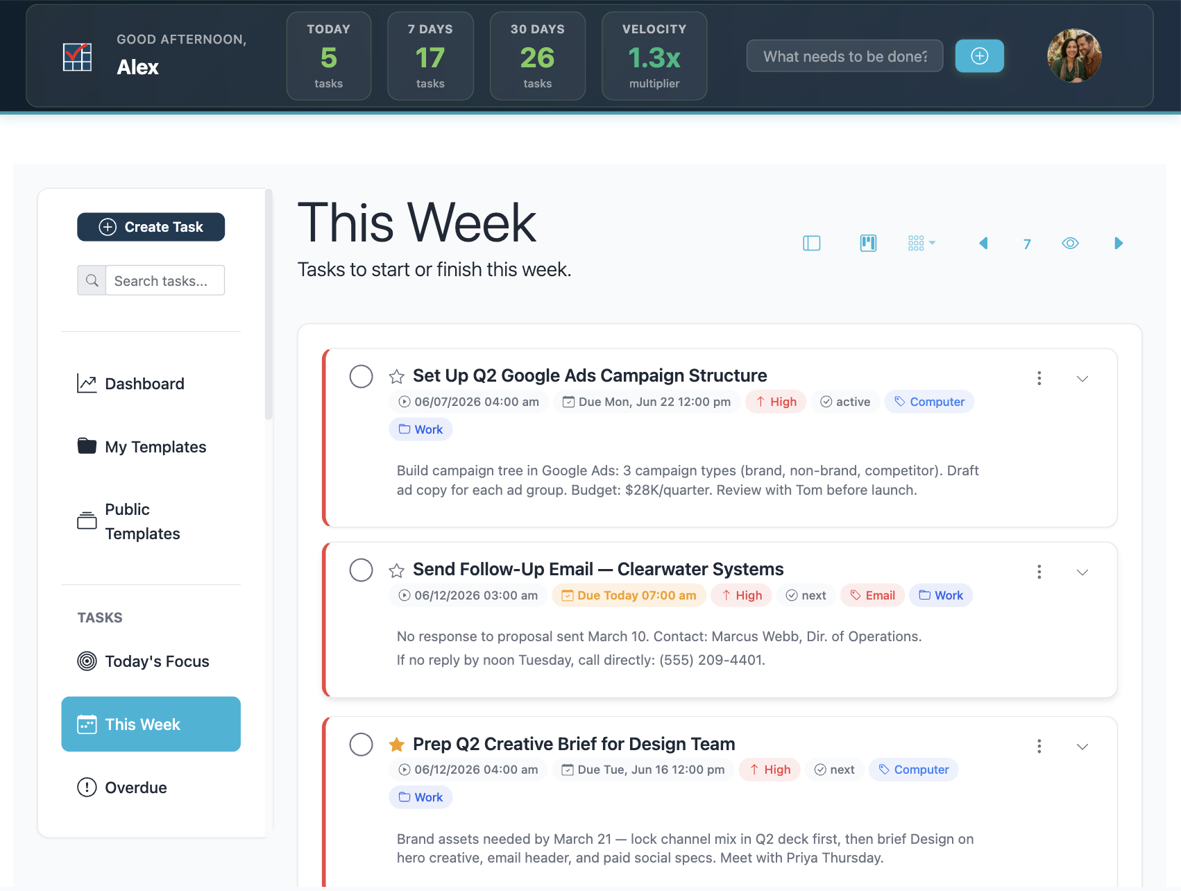 This Week — Principal Task
