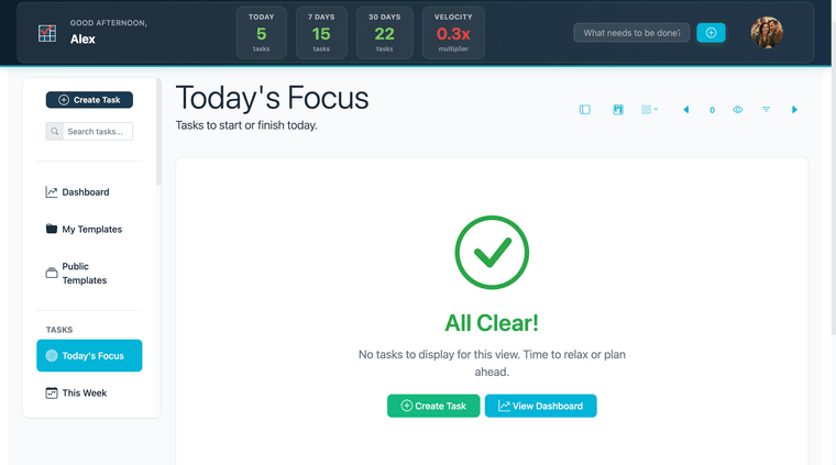 Main task list — Add Task affordance visible