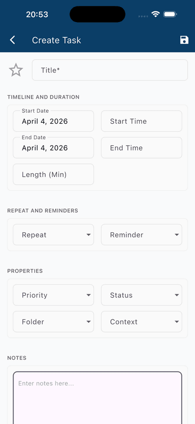 Task detail/edit view open — all available fields visible