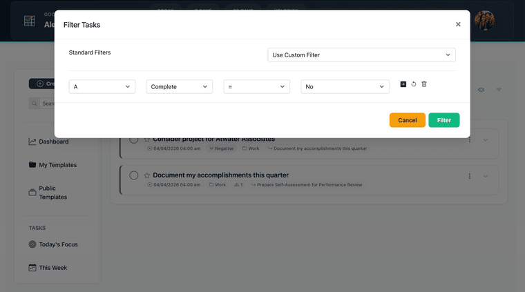 Filter interface open