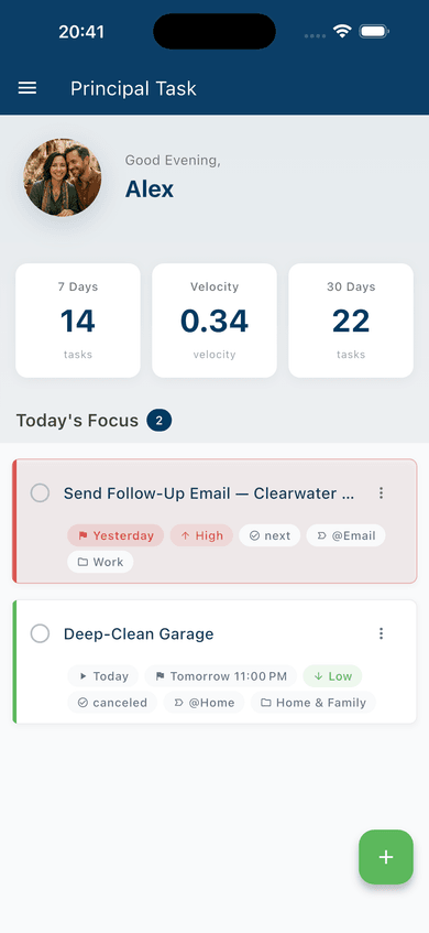 Signed in, fresh account — no tasks created yet
