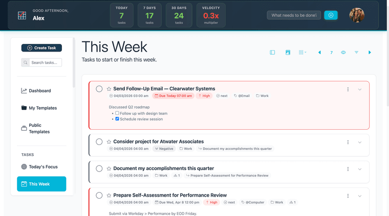 Task detail view — notes field visible, ideally with some Markdown content rendered