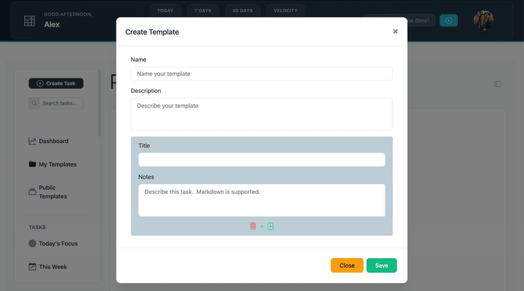 Template library or selection screen visible